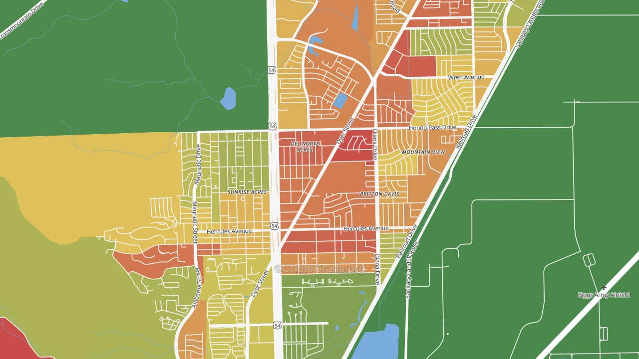 Angels Triangle, El Paso, TX Map of Assault Rates