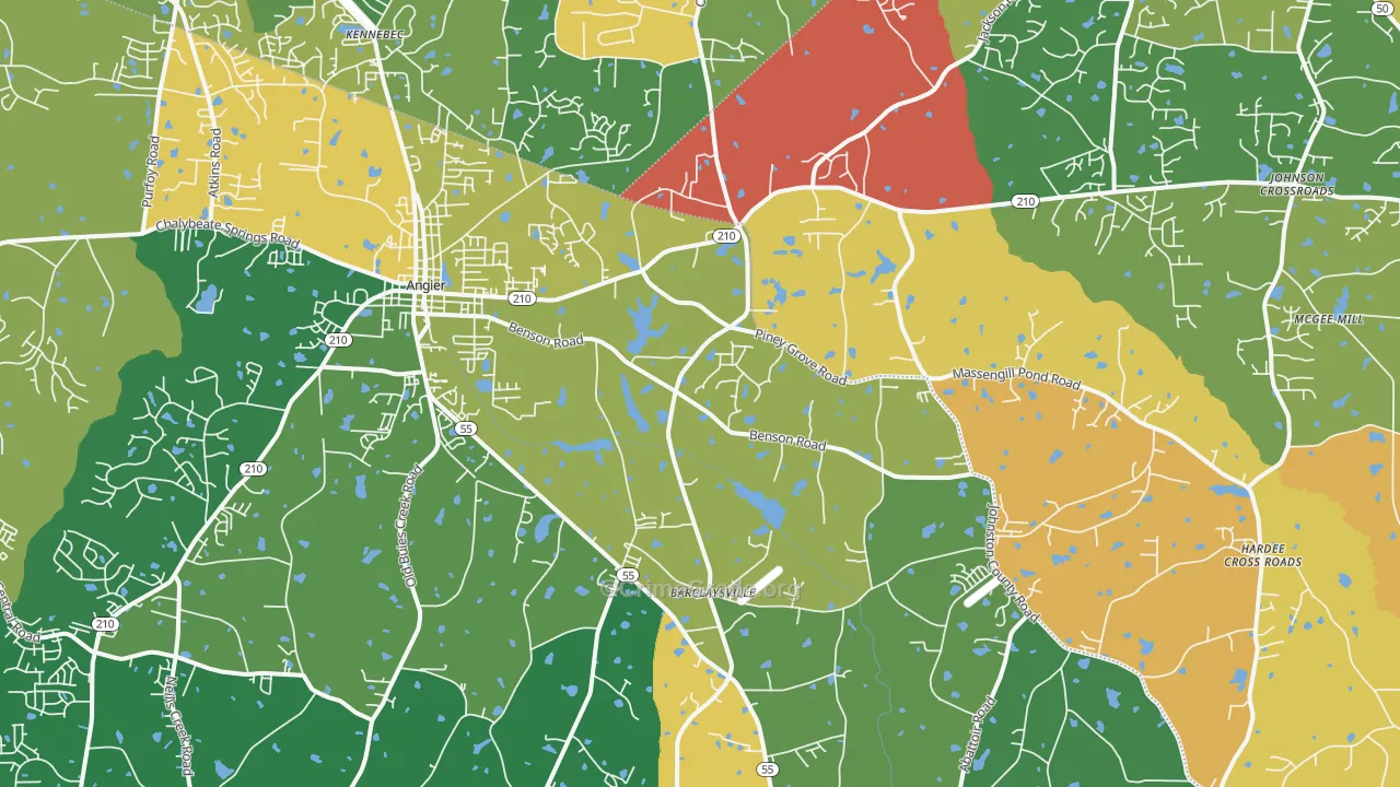 Angier, NC Map of Assault Rates