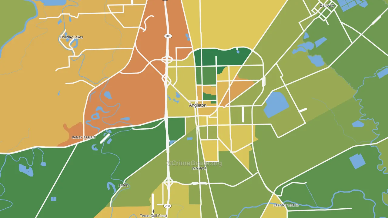 Angleton, TX Map of Assault Rates