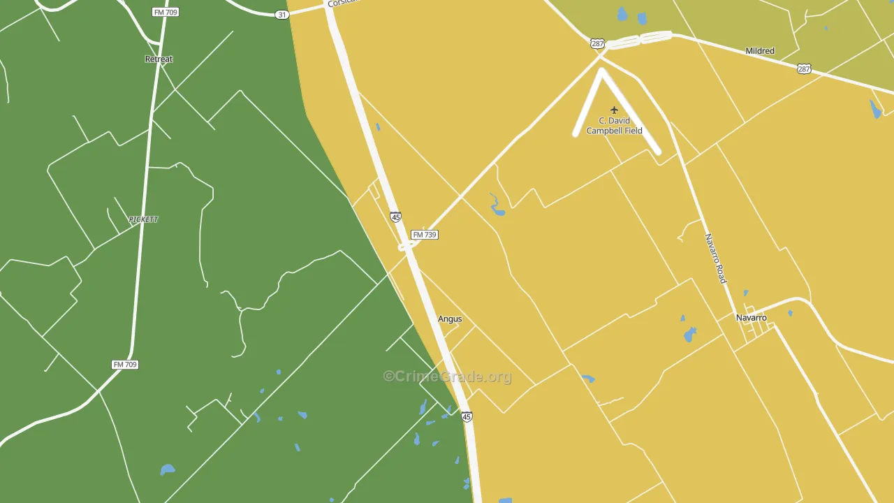 Angus, TX Map of Assault Rates