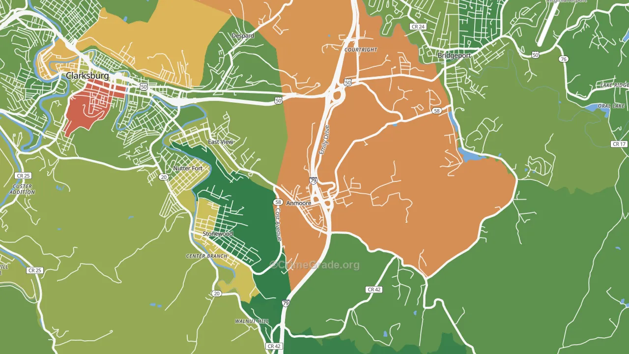Anmoore, WV Map of Assault Rates