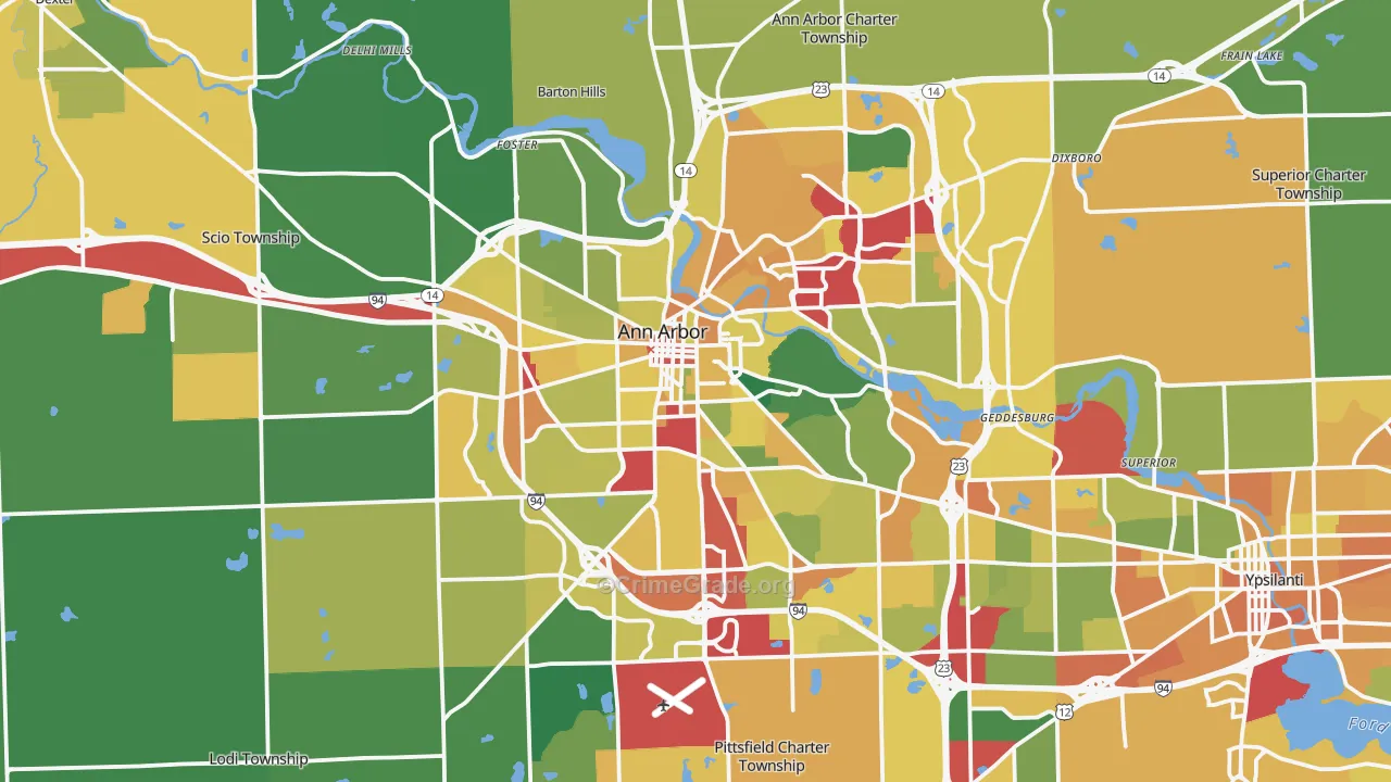 Ann Arbor, MI Map of Assault Rates