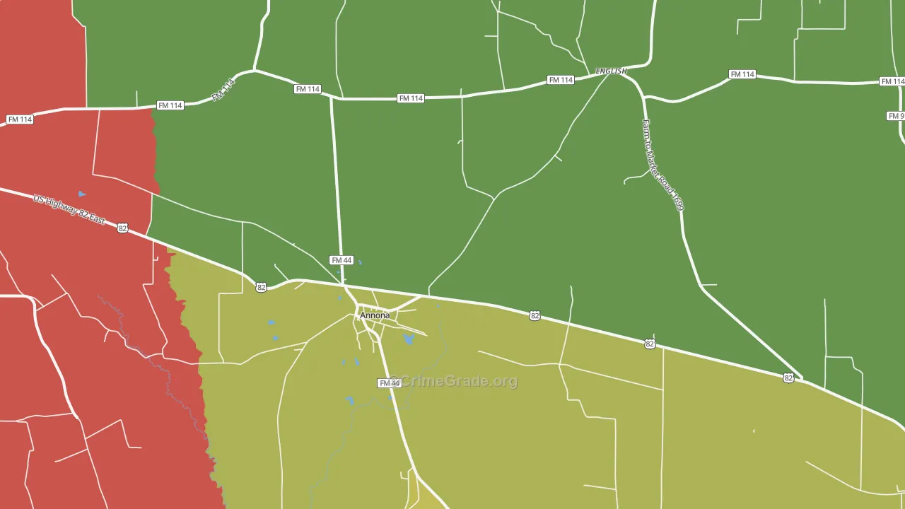 Annona, TX Map of Assault Rates