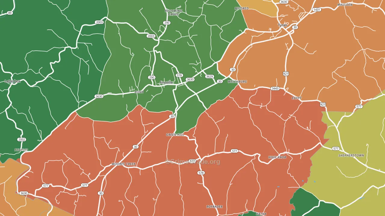 Annville, KY Map of Assault Rates