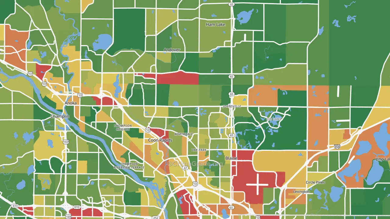 Anoka County, MN Map of Assault Rates