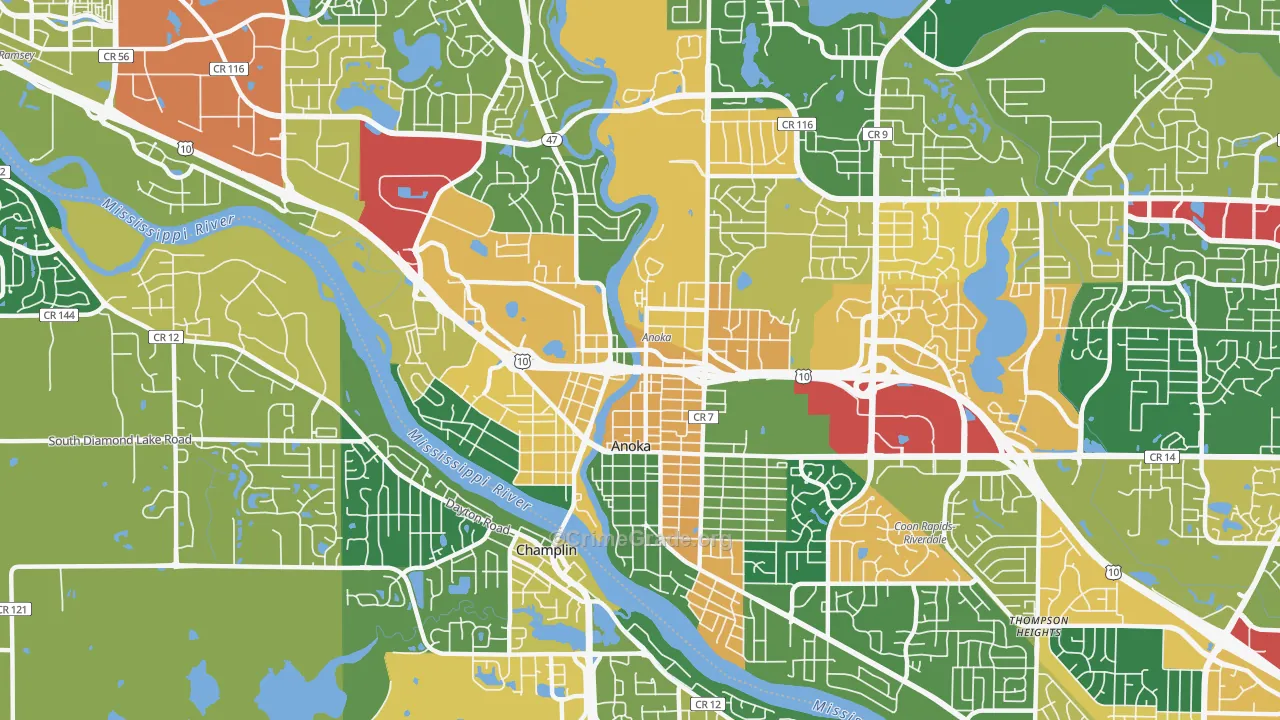 Anoka, MN Map of Assault Rates