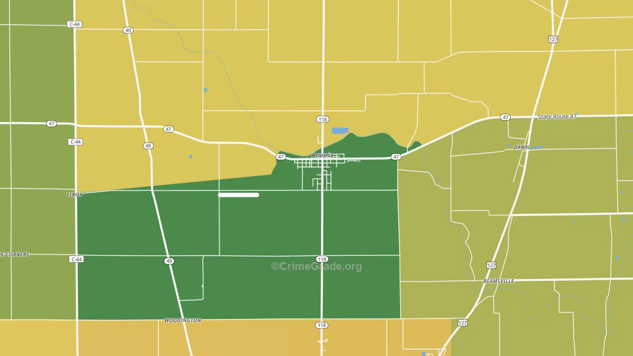Ansonia, OH Map of Assault Rates