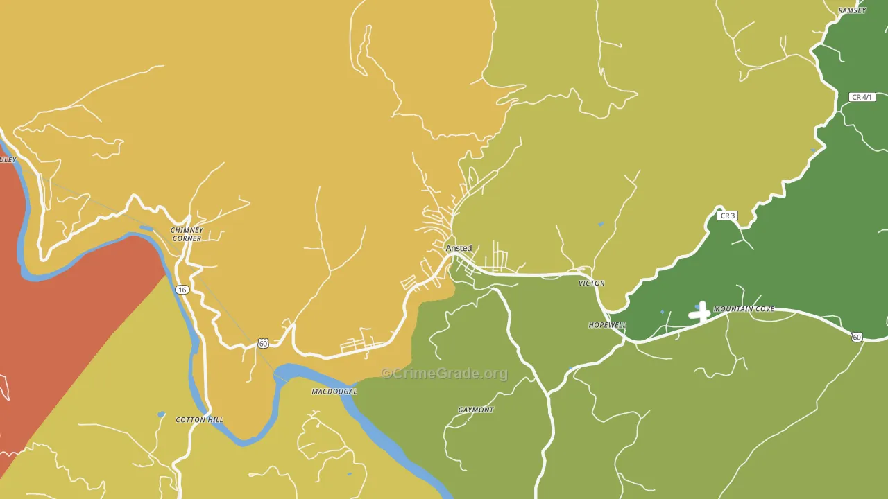 Ansted, WV Map of Assault Rates