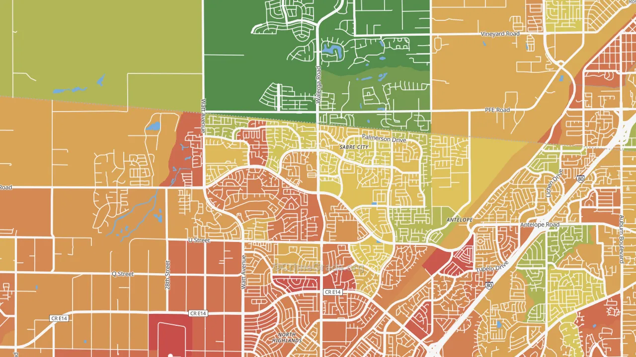Antelope, CA Map of Assault Rates