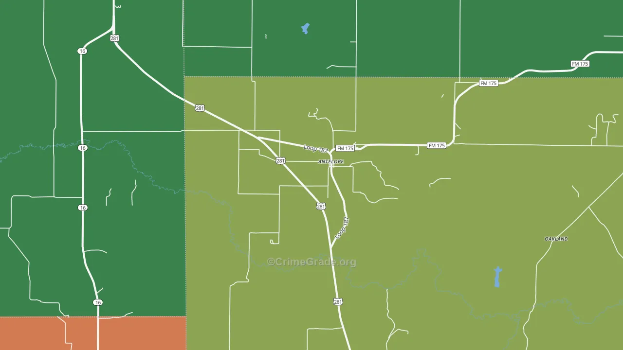 Antelope, TX Map of Assault Rates