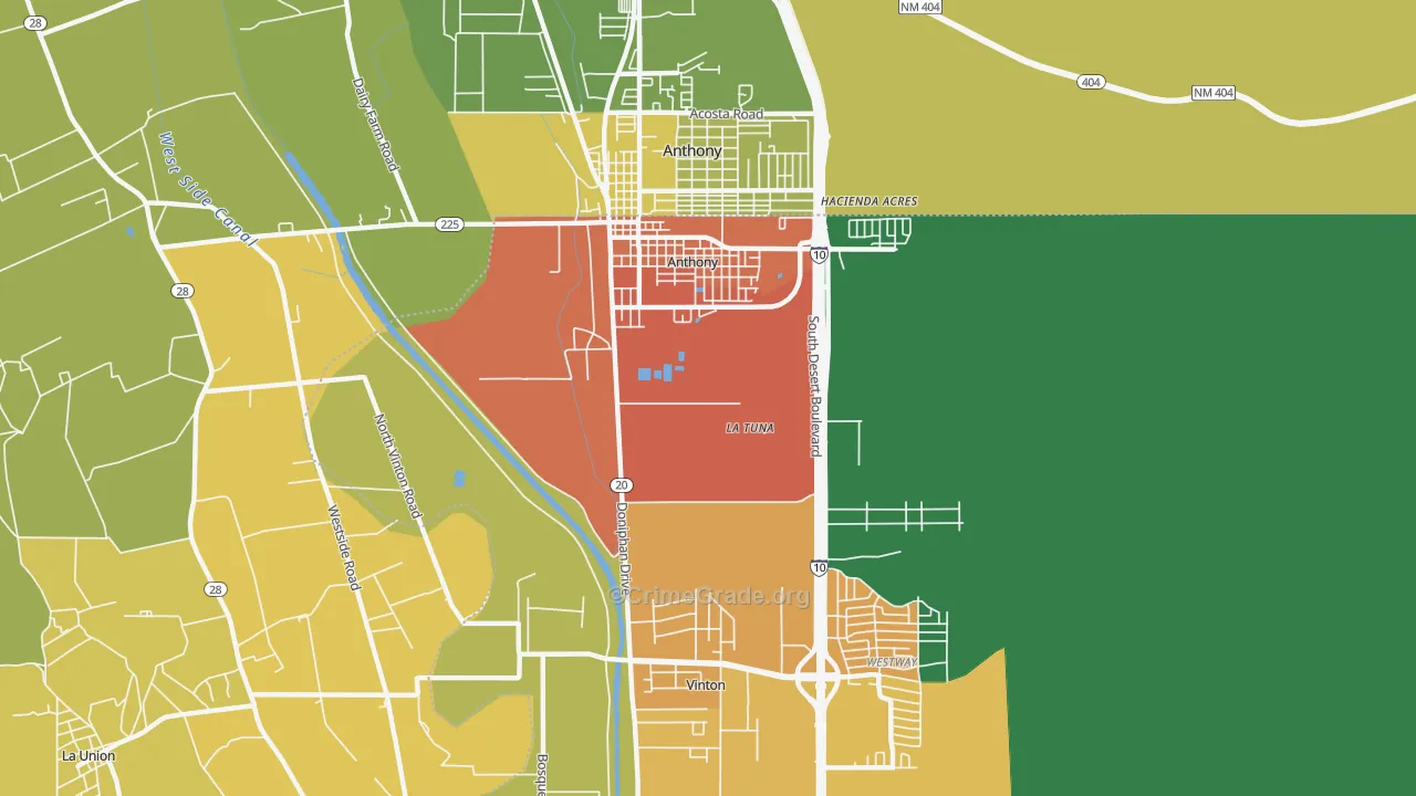 Anthony, TX Map of Assault Rates