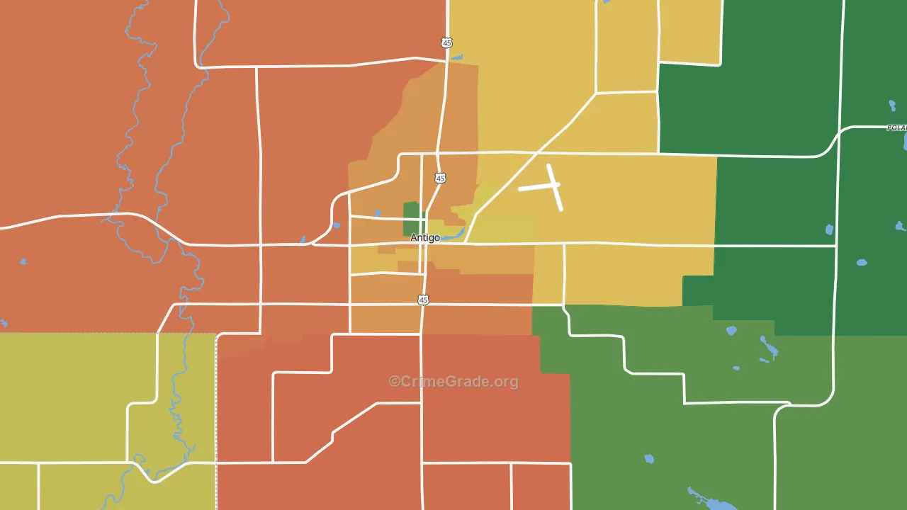Antigo, WI Map of Assault Rates