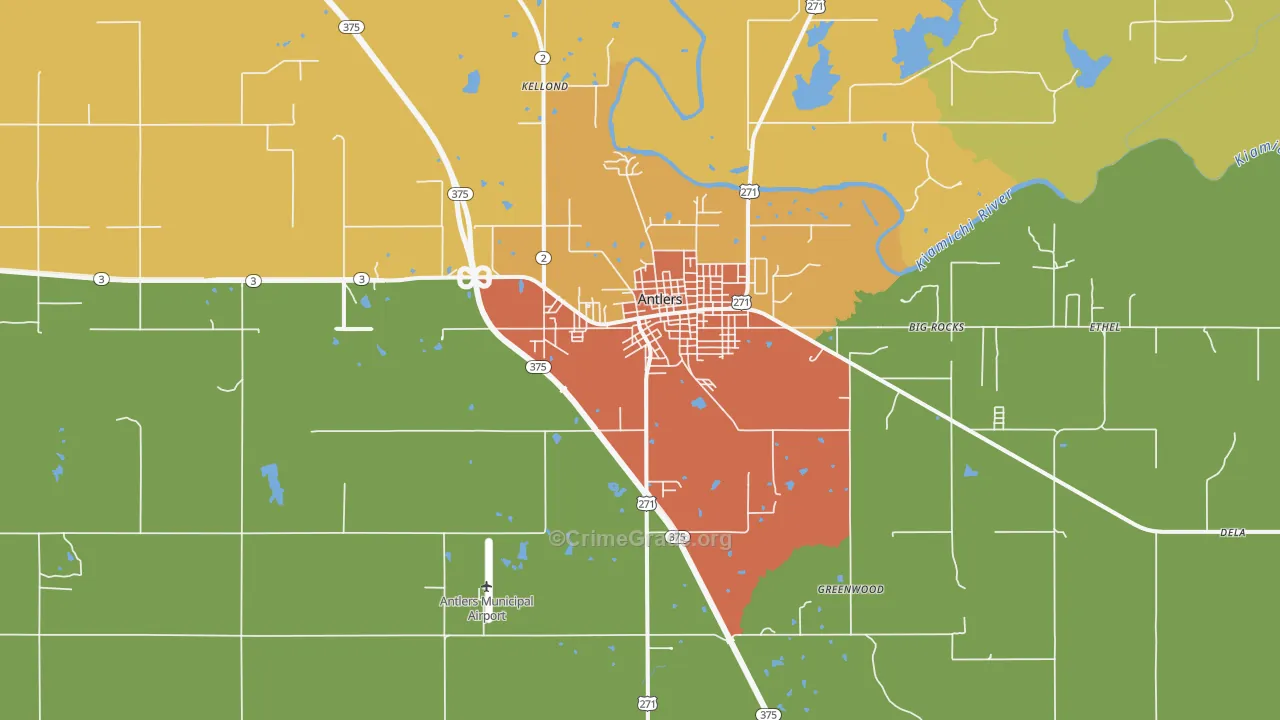 Antlers, OK Map of Assault Rates