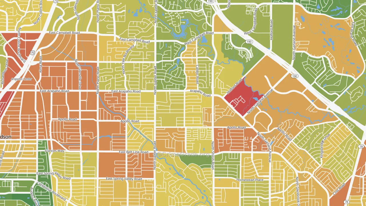 Apollo Arapaho and Camelot, Garland, TX Map of Assault Rates