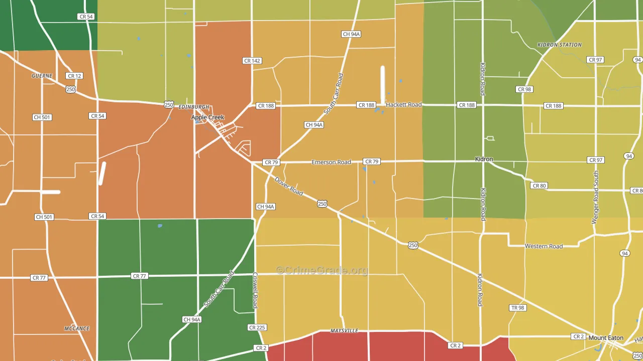 Apple Creek, OH Map of Assault Rates
