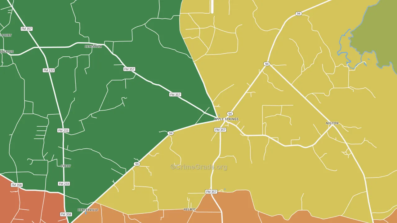 Apple Springs, TX Map of Assault Rates