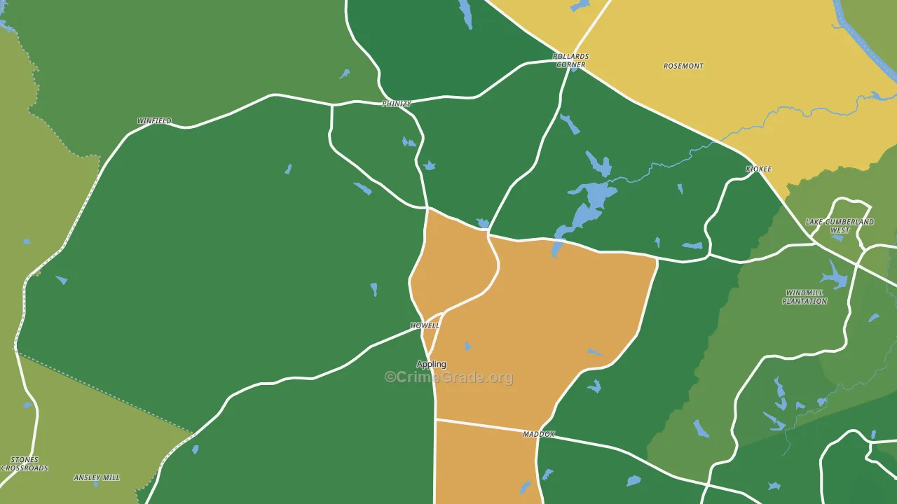 Appling, GA Map of Assault Rates