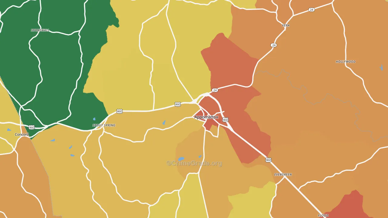 Appomattox County, VA Map of Assault Rates