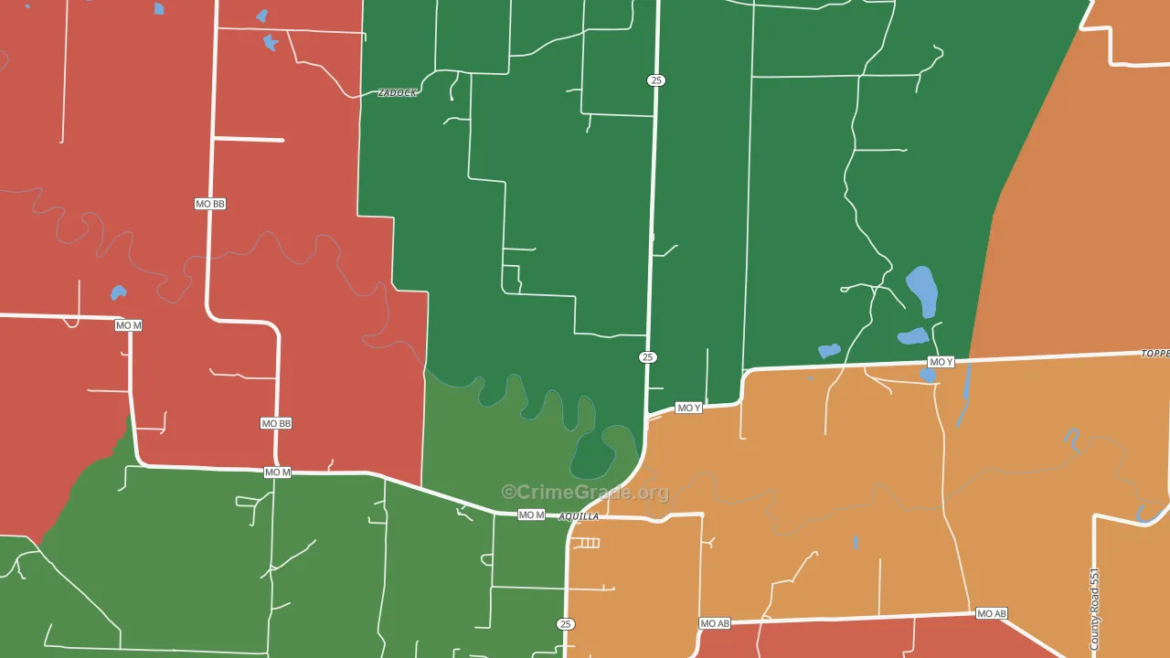 Aquilla, MO Map of Assault Rates