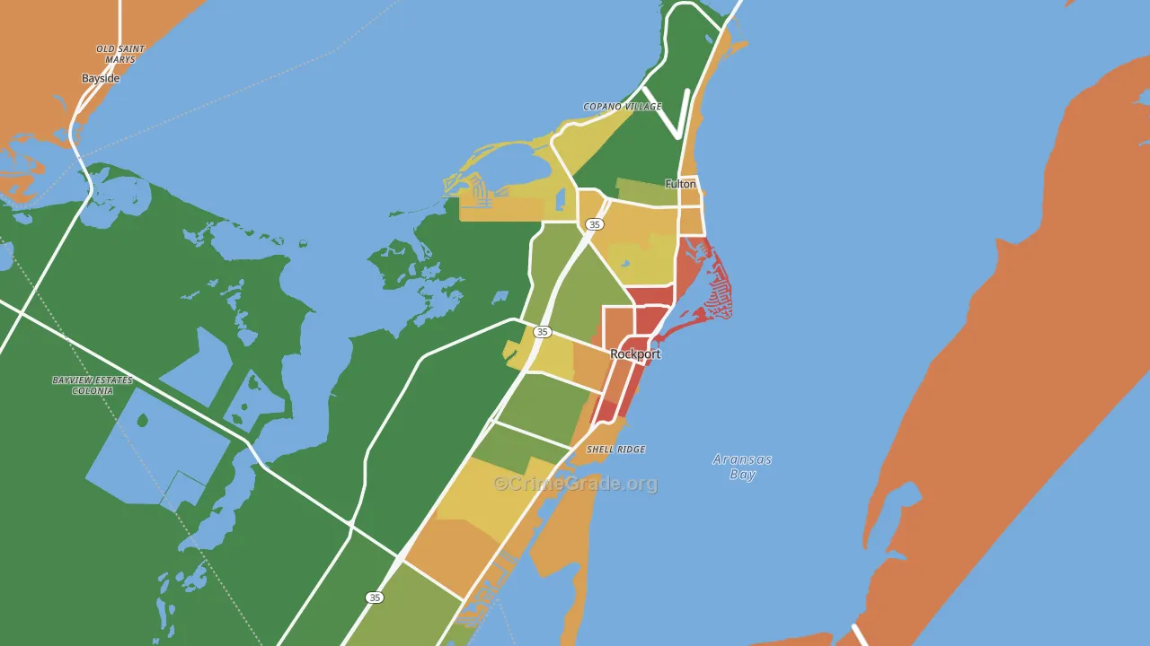 Aransas County, TX Map of Assault Rates