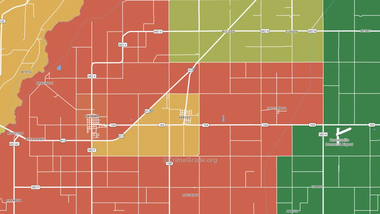 Arbyrd, MO Map of Assault Rates