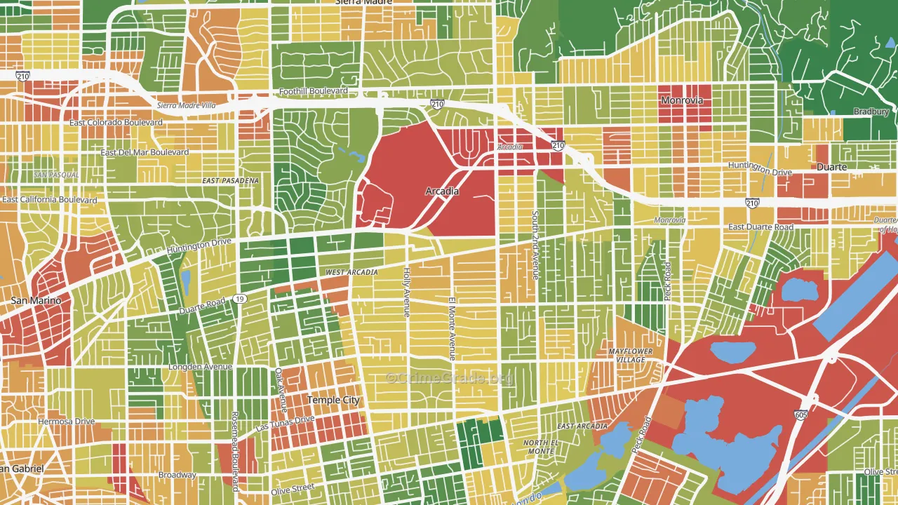 Arcadia, CA Map of Assault Rates