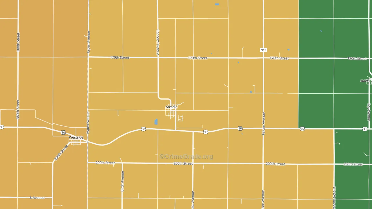 Arcadia, IA Map of Assault Rates