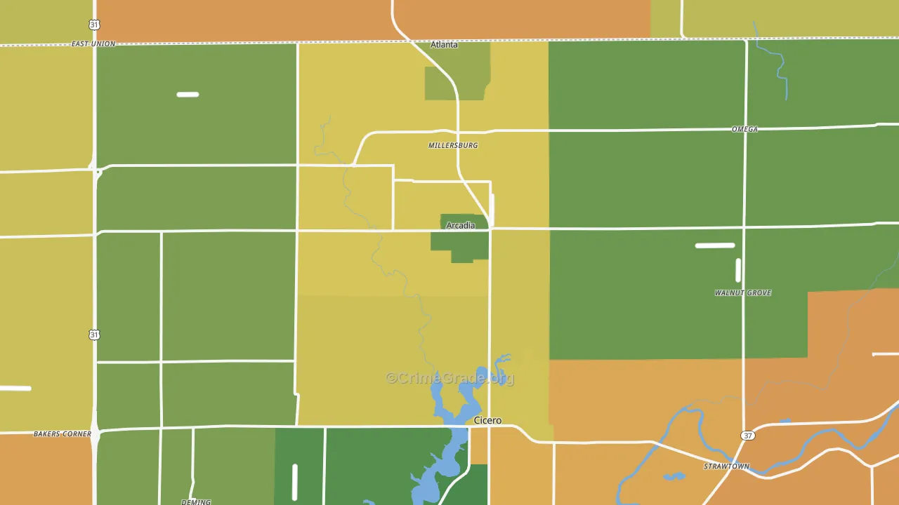 Arcadia, IN Map of Assault Rates
