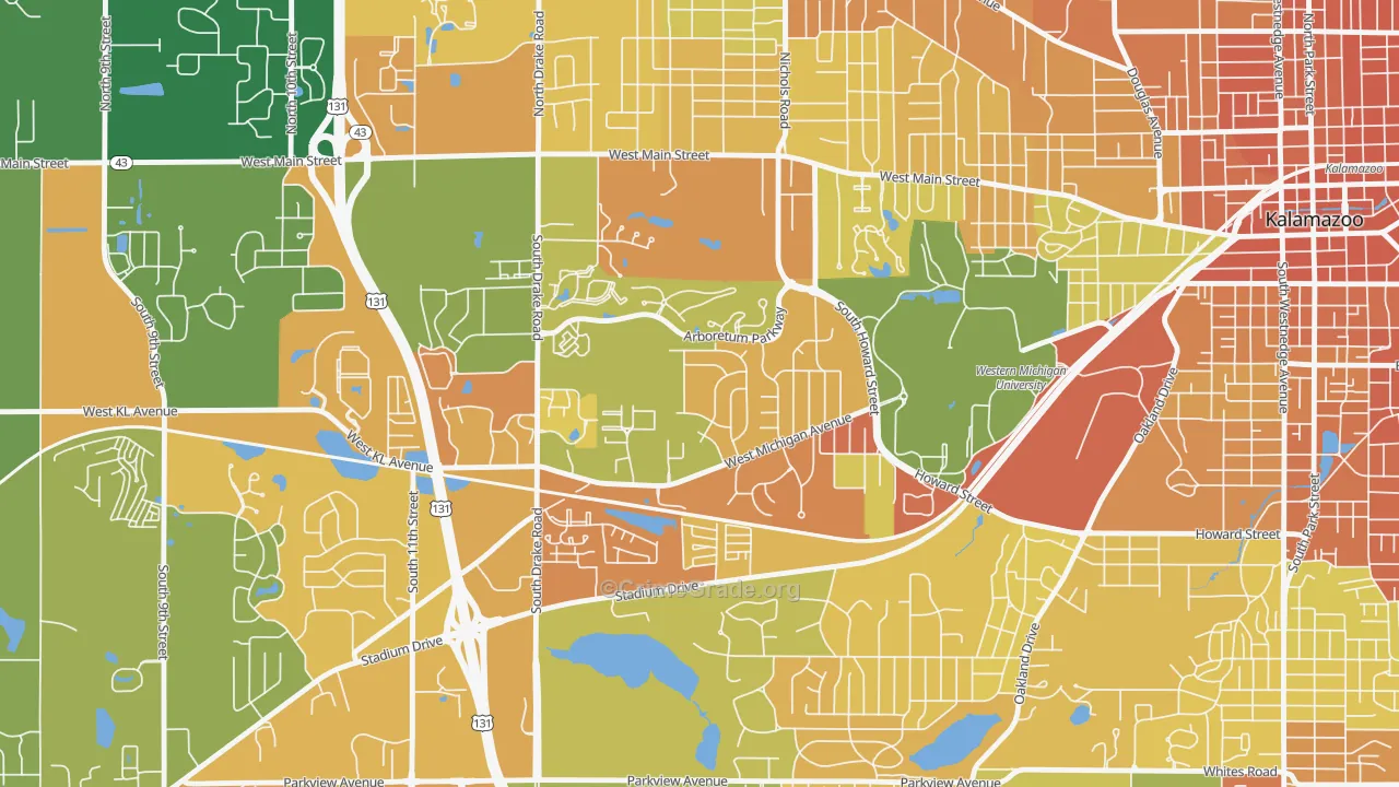 Arcadia, Kalamazoo, MI Map of Assault Rates