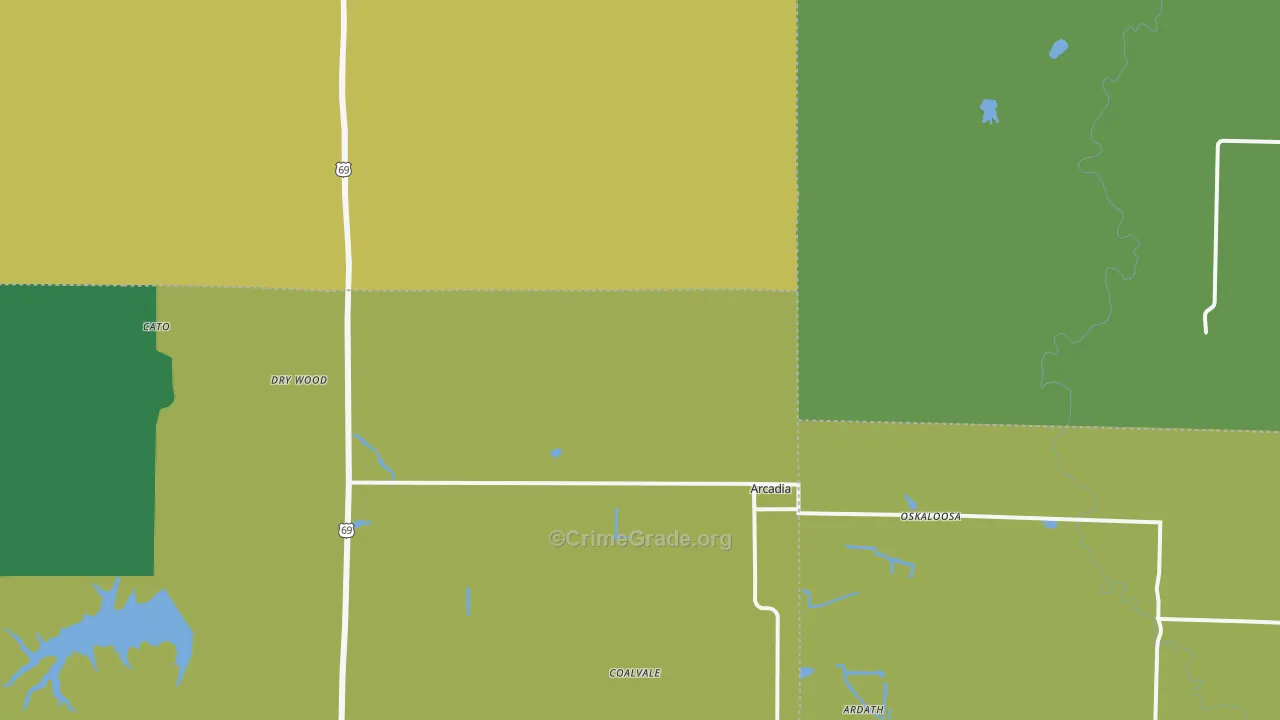 Arcadia, KS Map of Assault Rates
