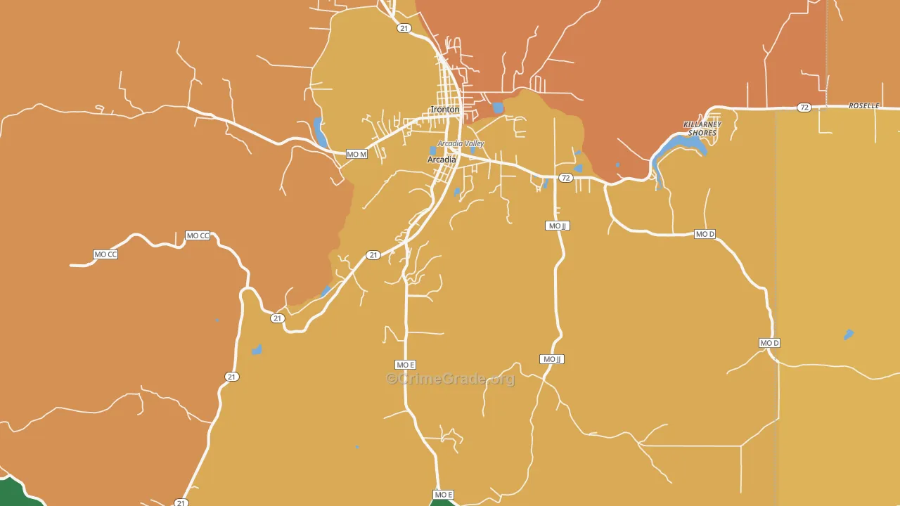 Arcadia, MO Map of Assault Rates