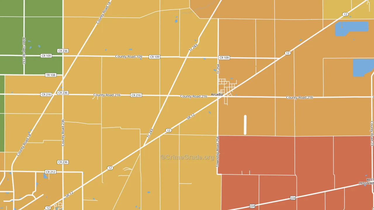 Arcadia, OH Map of Assault Rates