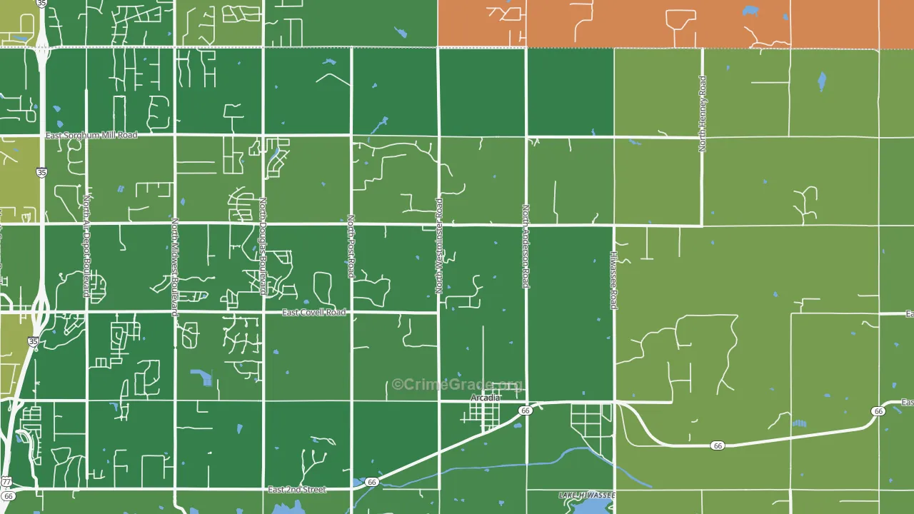 Arcadia, OK Map of Assault Rates