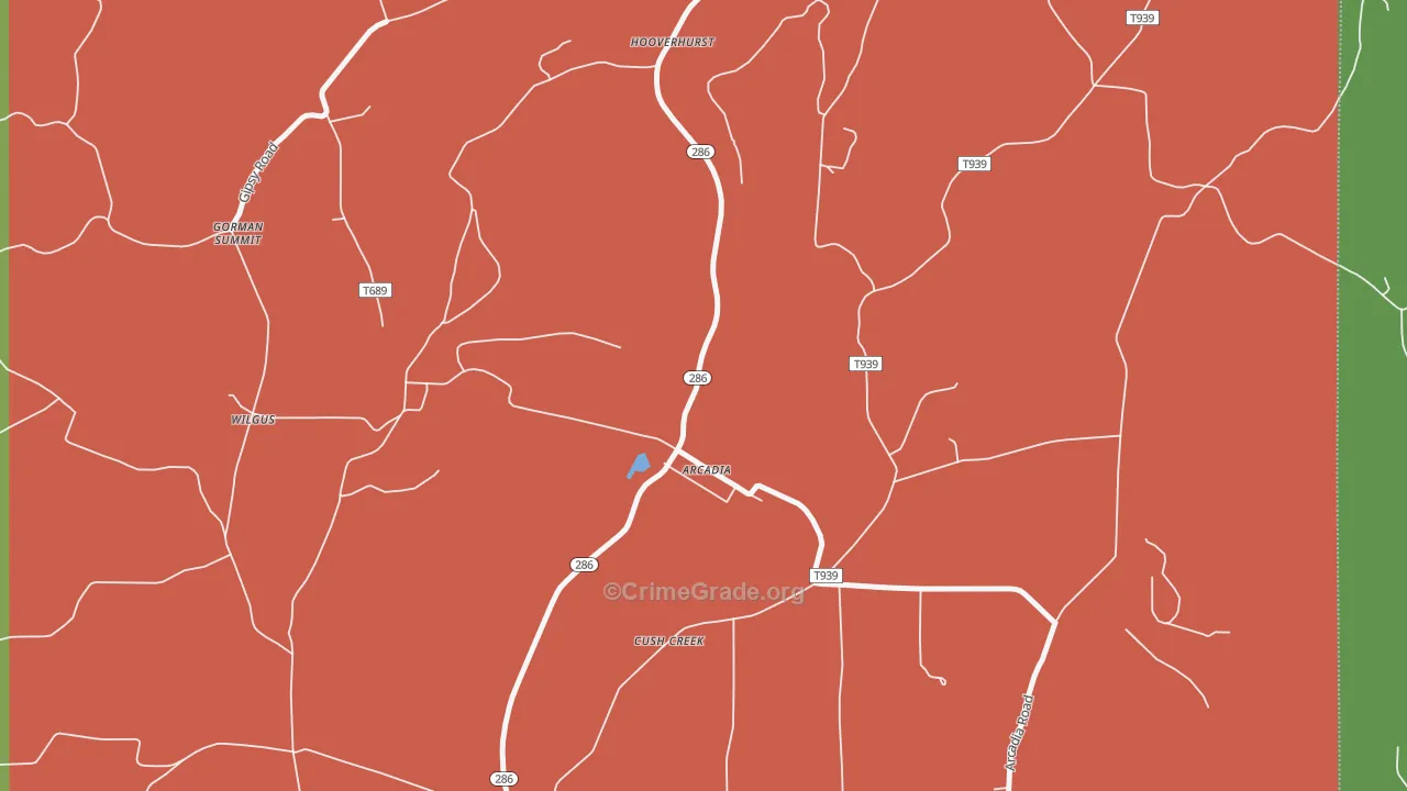 Arcadia, PA Map of Assault Rates