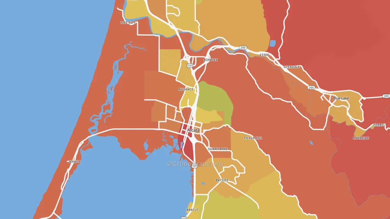 Arcata, CA Map of Assault Rates