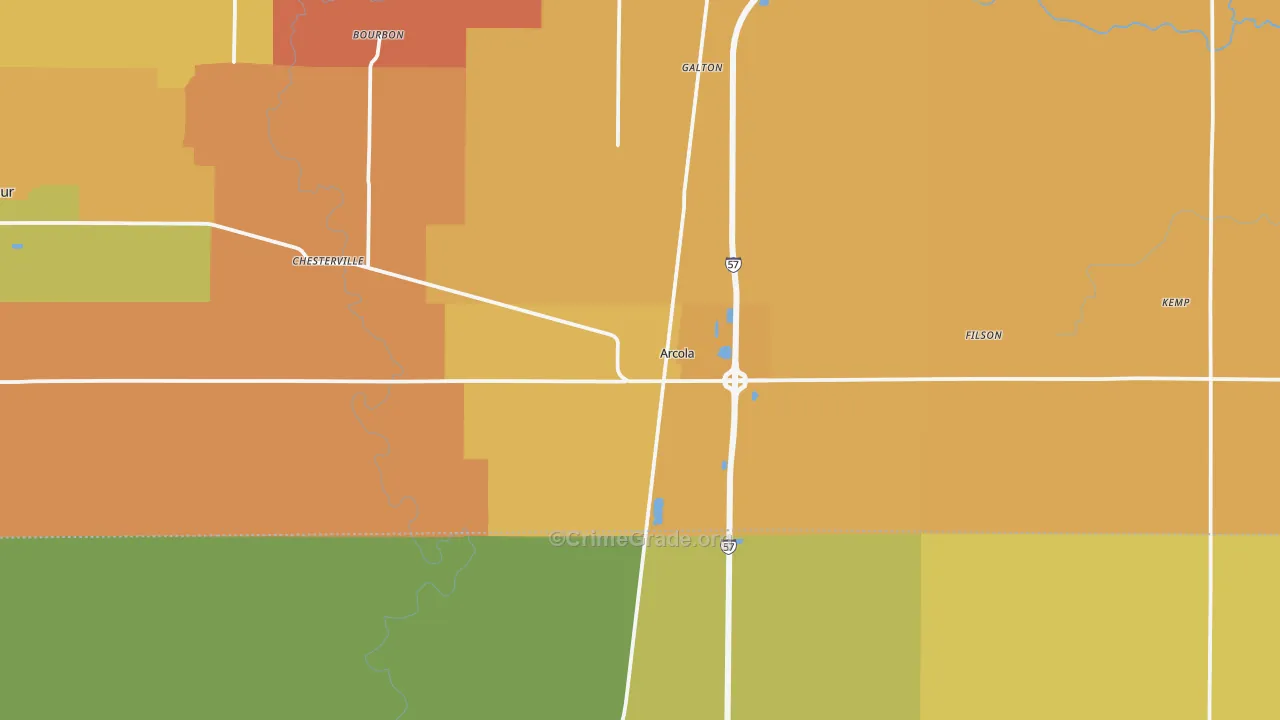 Arcola, IL Map of Assault Rates