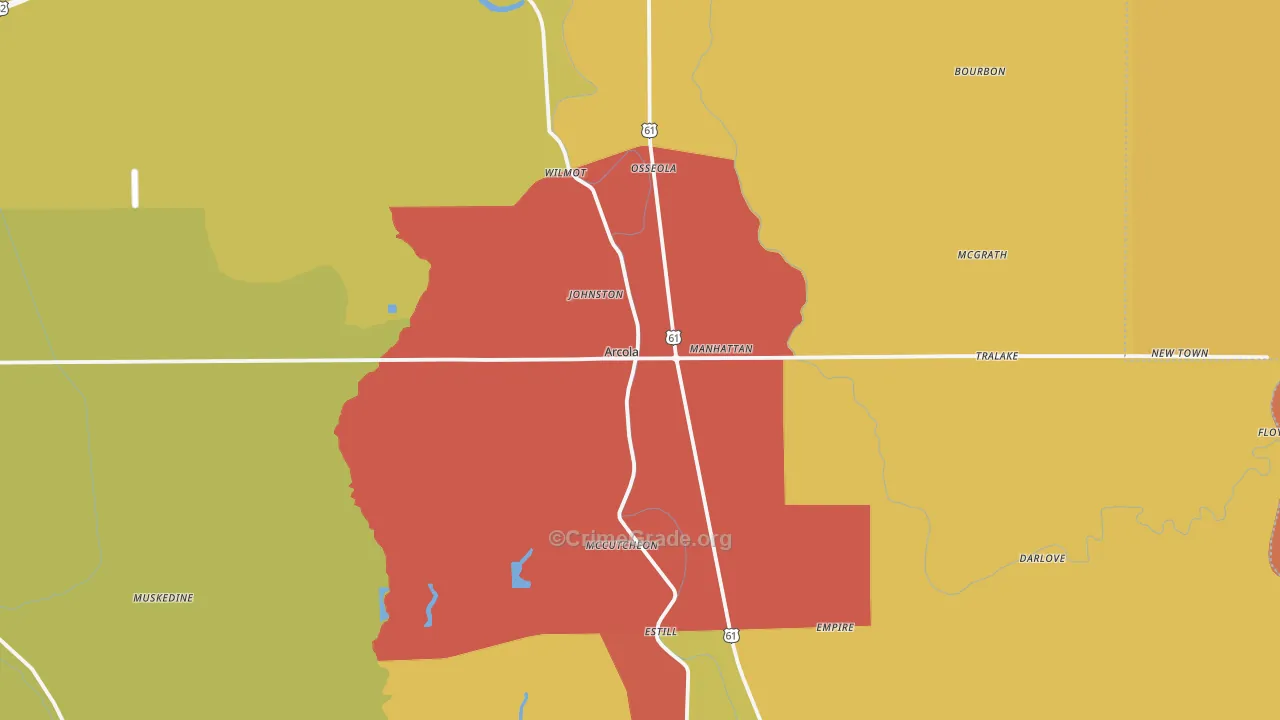 Arcola, MS Map of Assault Rates