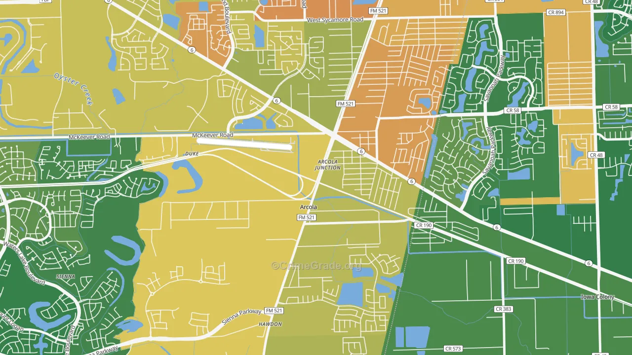 Arcola, TX Map of Assault Rates