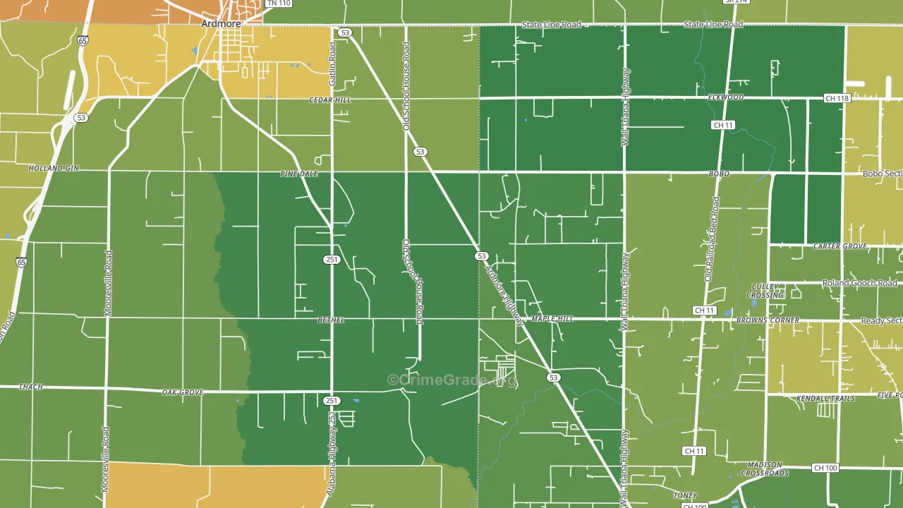Ardmore, AL Map of Assault Rates