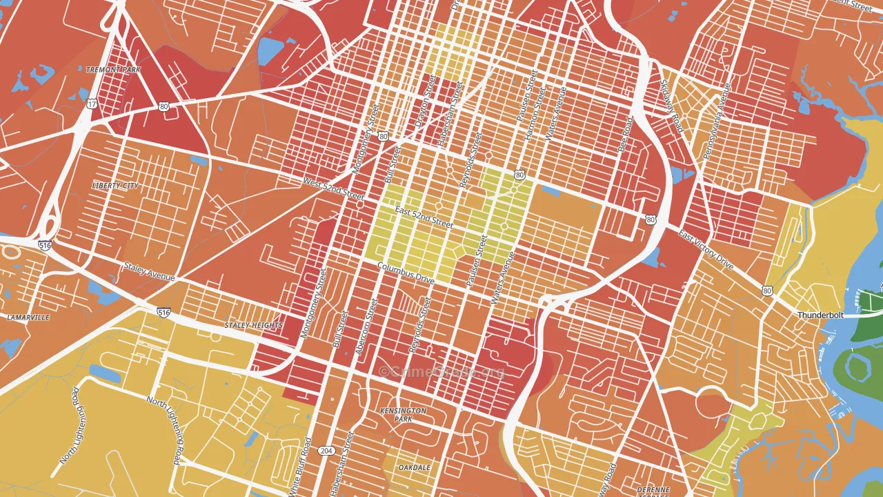 Ardmore-Gould Estates-Olin Heights, Savannah, GA Map of Assault Rates
