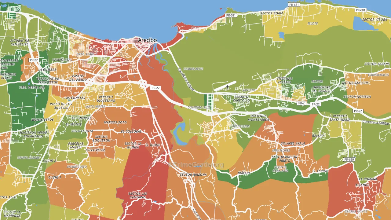Arecibo Municipio, PR Map of Assault Rates