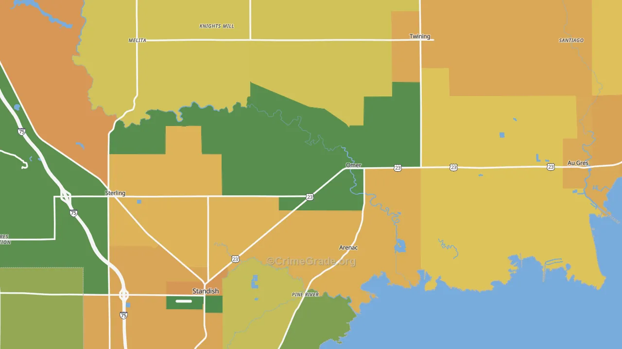 Arenac County, MI Map of Assault Rates