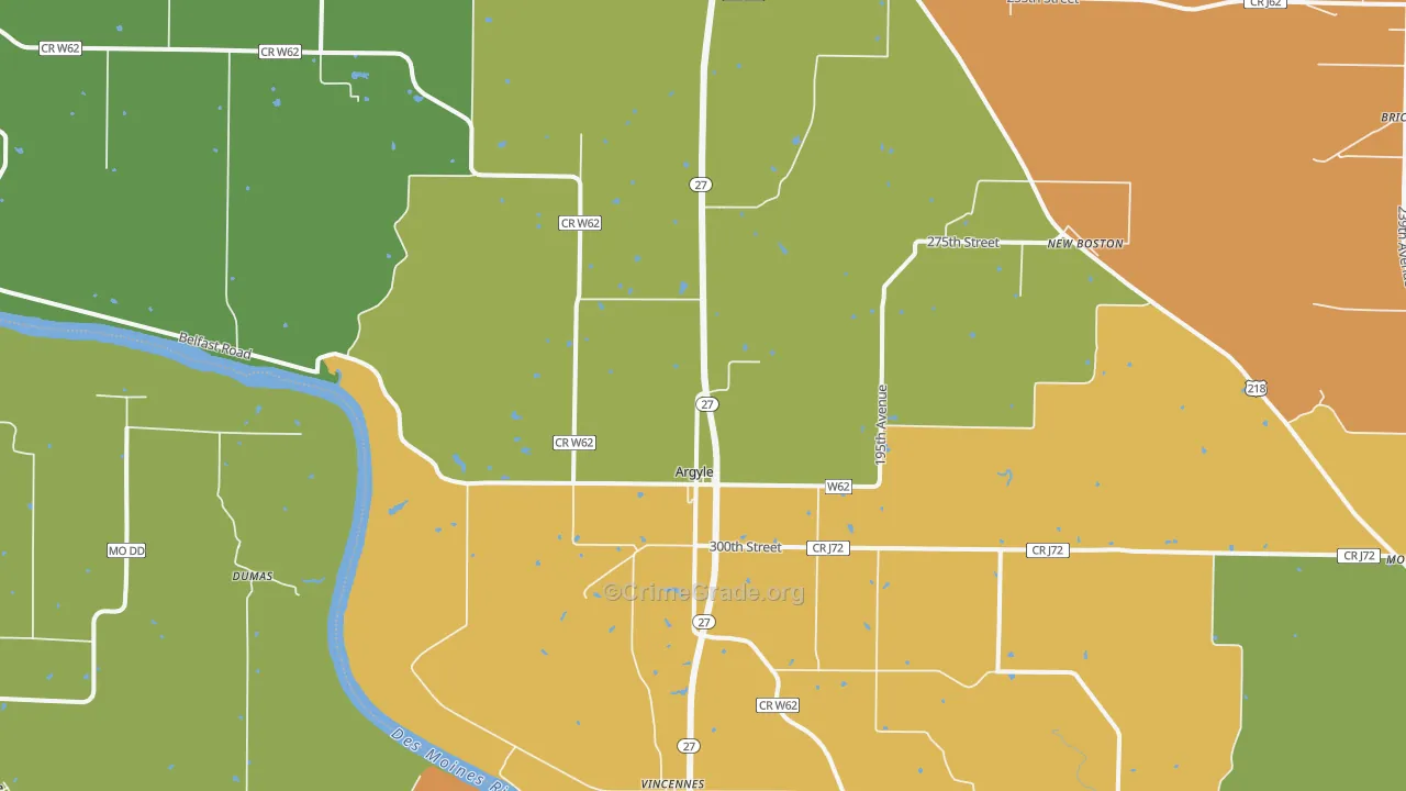 Argyle, IA Map of Assault Rates