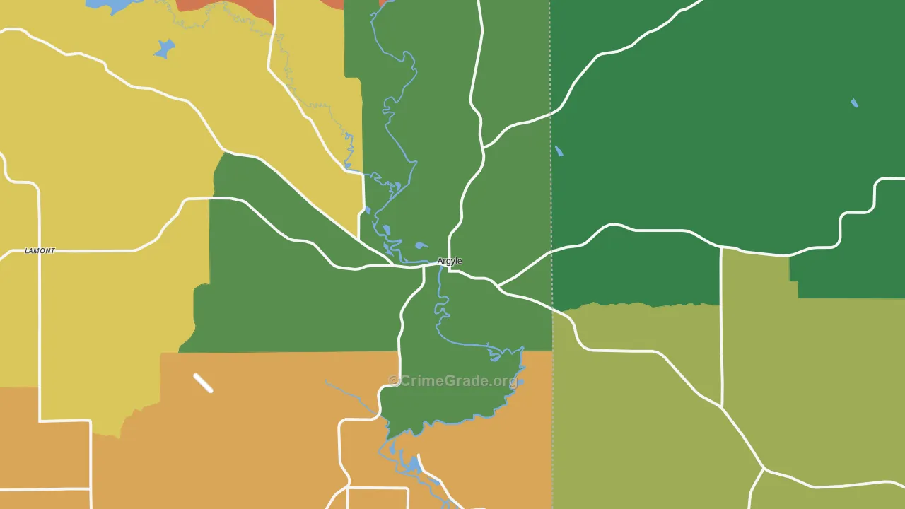 Argyle, WI Map of Assault Rates