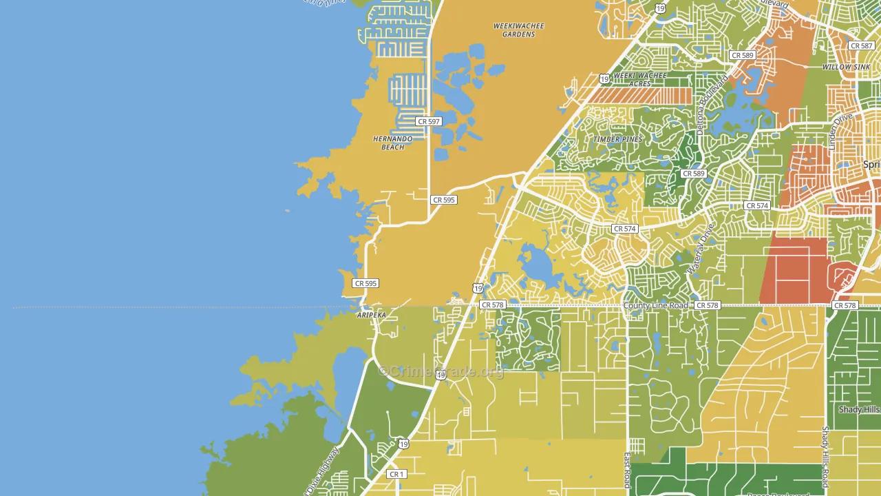 Aripeka, FL Map of Assault Rates