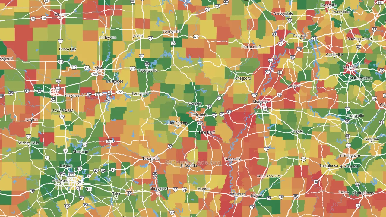 Arkansas Map of Assault Rates