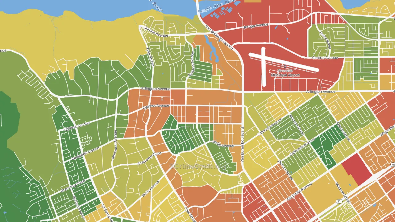 Arlanza, Riverside, CA Map of Assault Rates