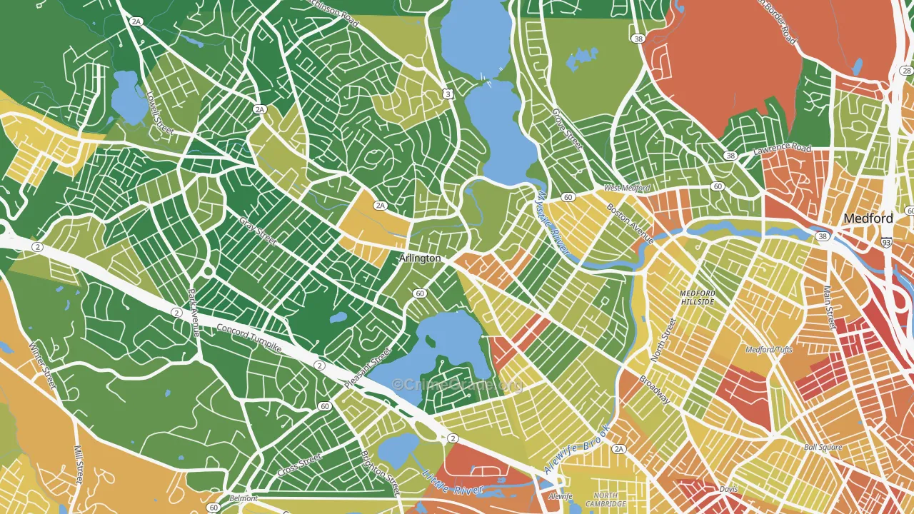 Arlington Center, Arlington, MA Map of Assault Rates