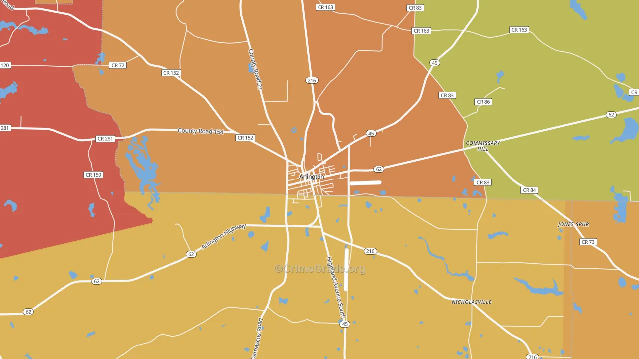 Arlington, GA Map of Assault Rates