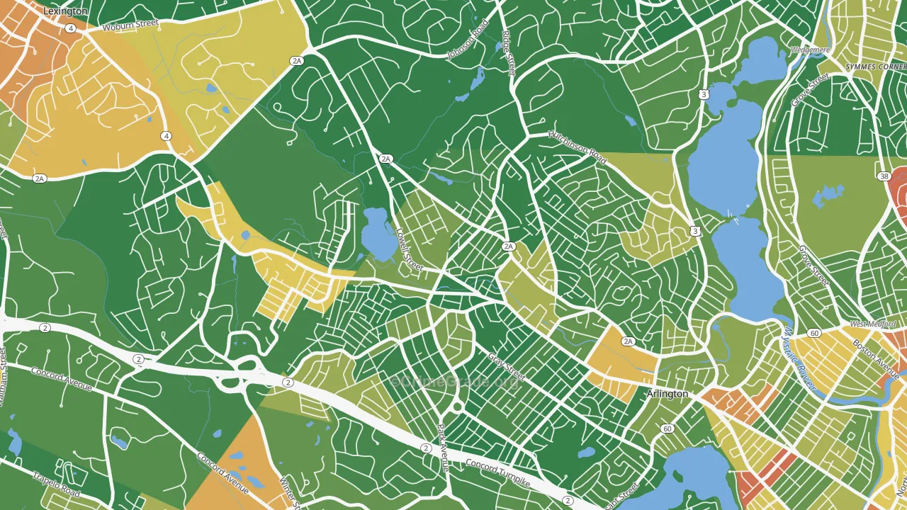 Arlington Heights, Arlington, MA Map of Assault Rates